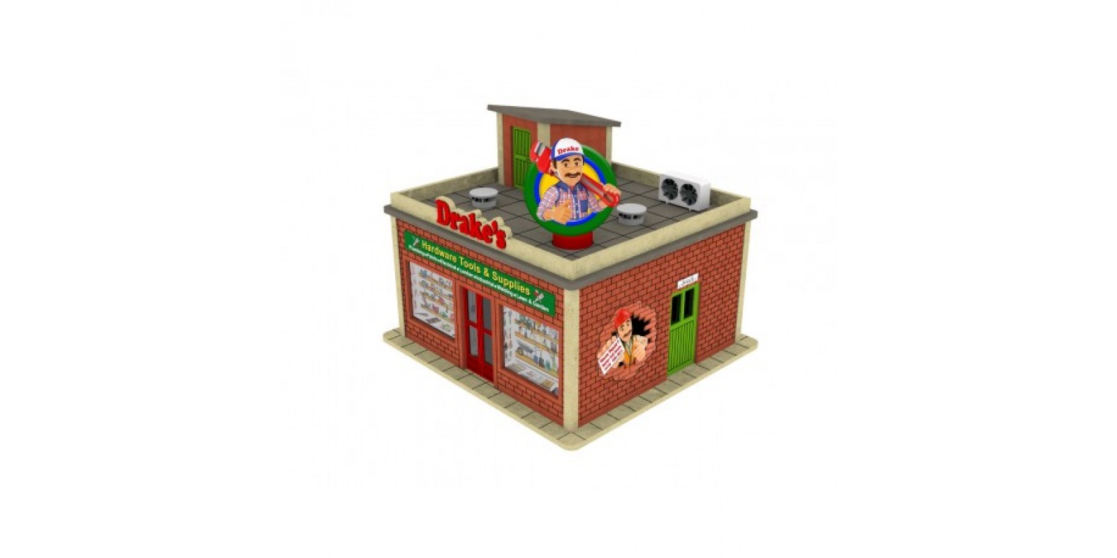 PS- LS-042 O Scale Hardware Shop w/Rotating Banner and Lights