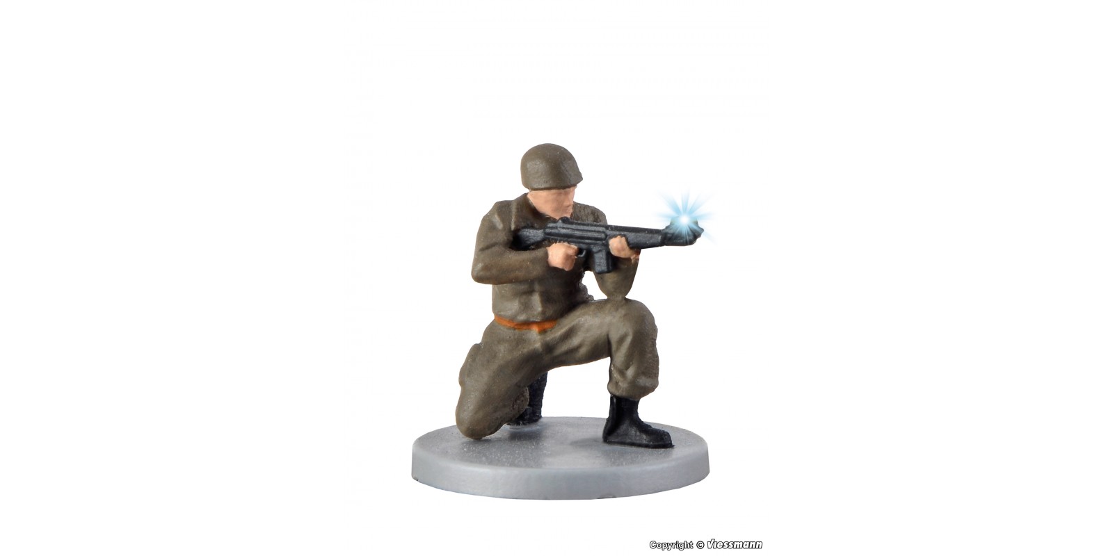 VI1531 H0 Soldier, kneeling with gun and muzzle flash
