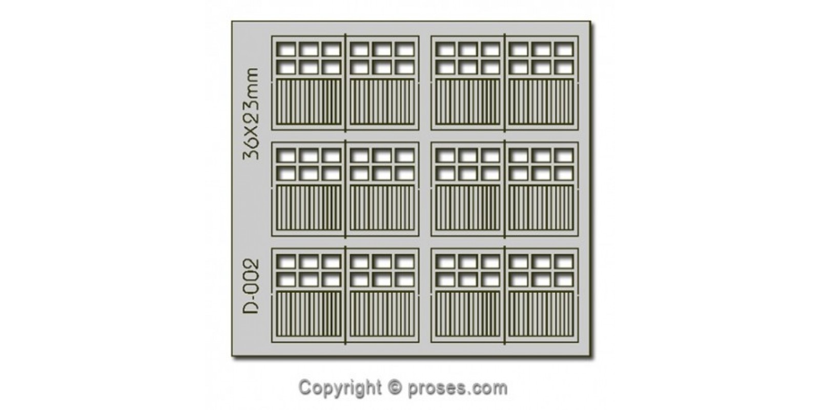 PS-D-002 6 pcs 36X23mm 6 Lite Dbl Unit Garage Doors HO/OO