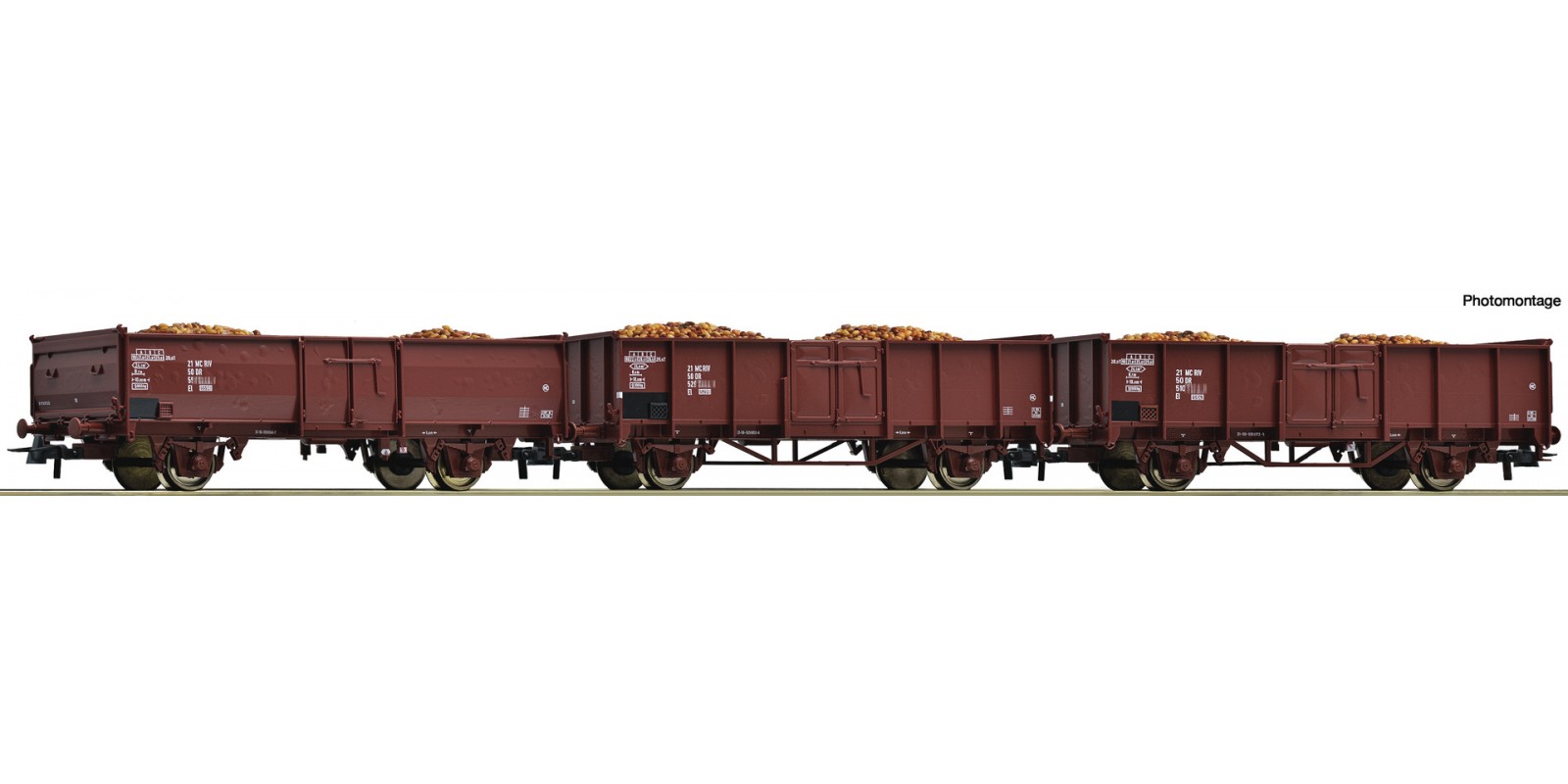 RO76081 3 piece set: Open goods wagons, DR