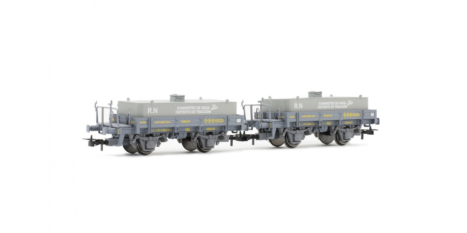 ET19041 RENFE, set of 2 flatwagon Unificados, grey livery, with water tank, ep. III