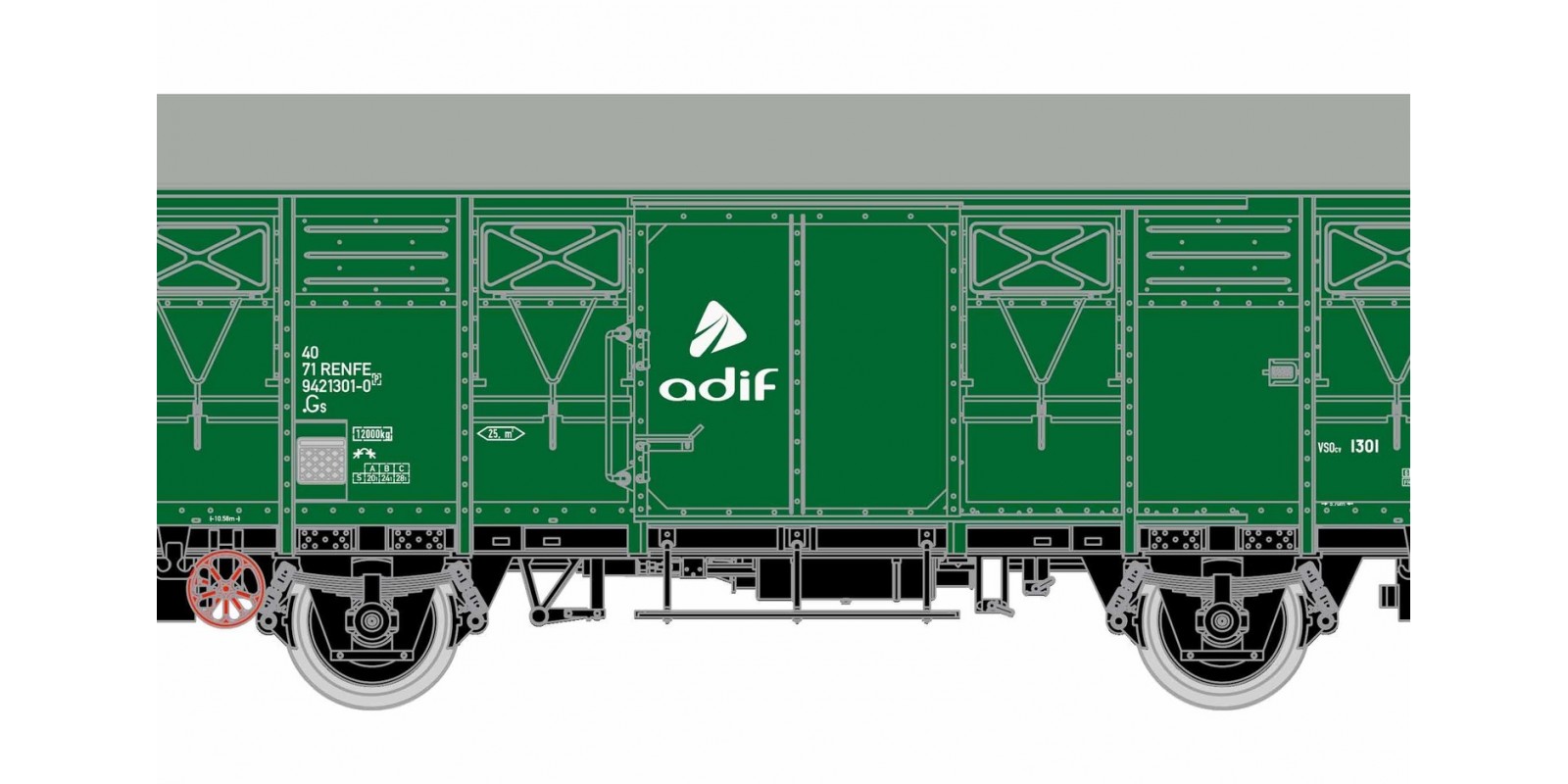 ET19043 ADIF, 2-axle closed wagon ORE, green livery, period VI