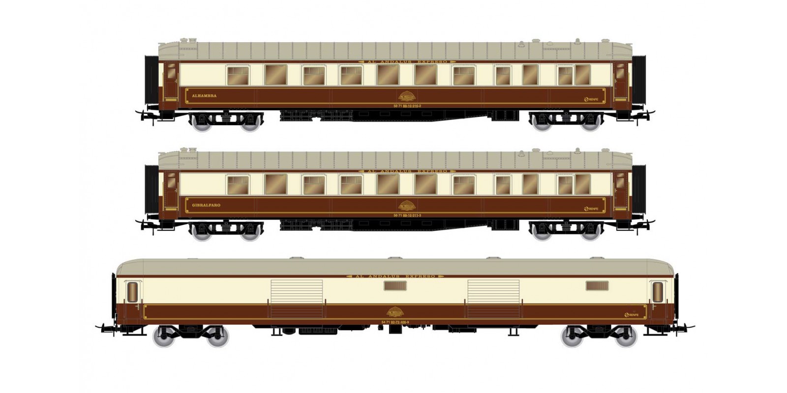 ET4008 RENFE, 3-unit set "Al-Andalus", restaurant coaches, period IV --- Electrotren 70th Anniversary 