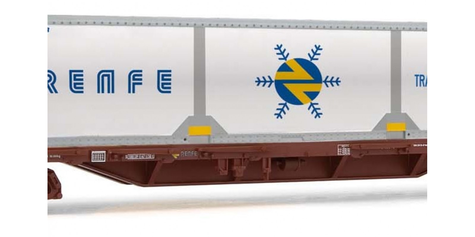 ET6006 RENFE, 4-axle flat wagon type Rs in brown livery with refer container "RENFE", period IV