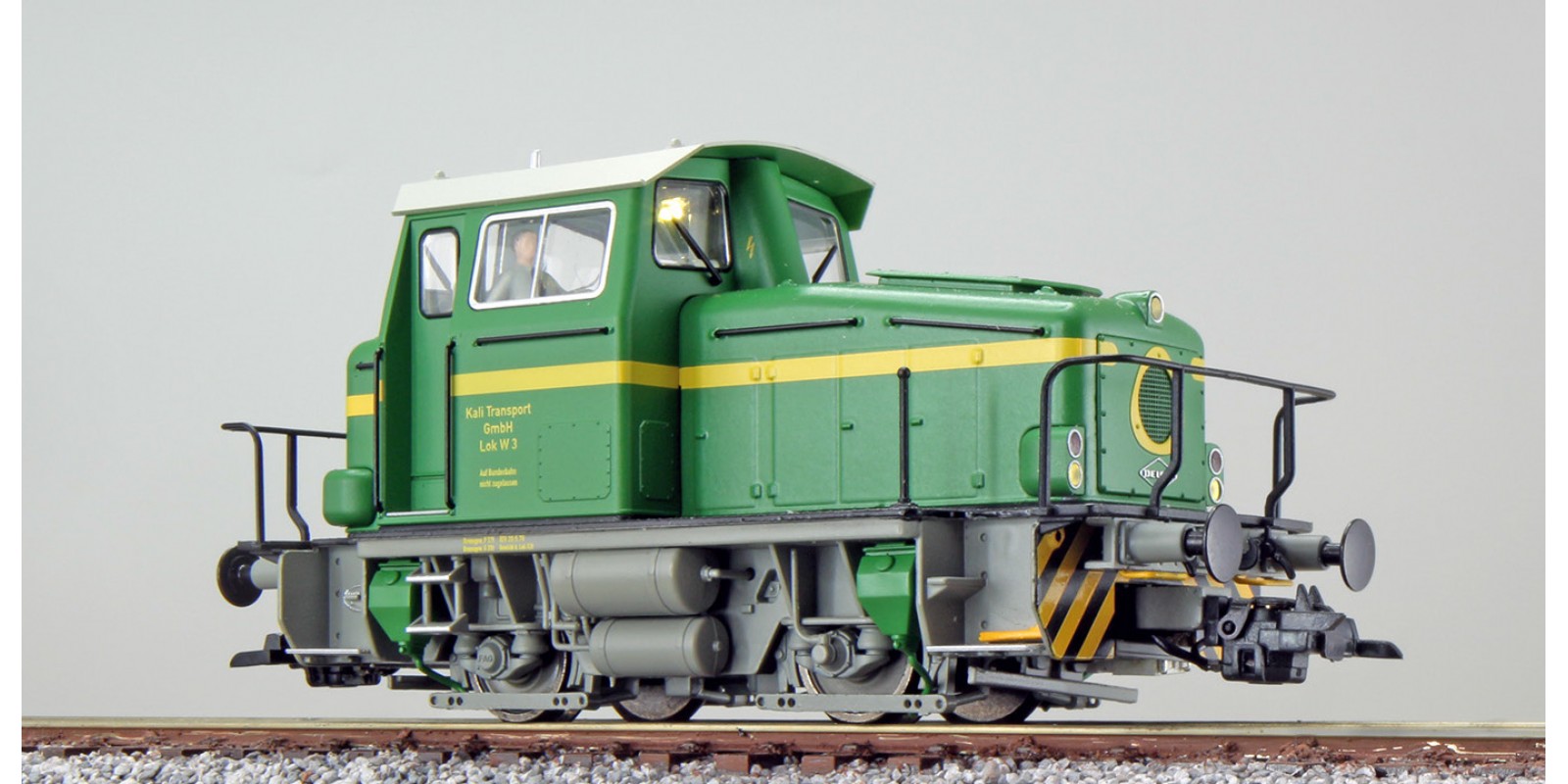ES31440 Diesel locomotive, H0, KG 230 B, 3 Kali & Salz, green, Ep. IV, prototype condition around 1982, sound + smoke, shunting coupling, DC / AC