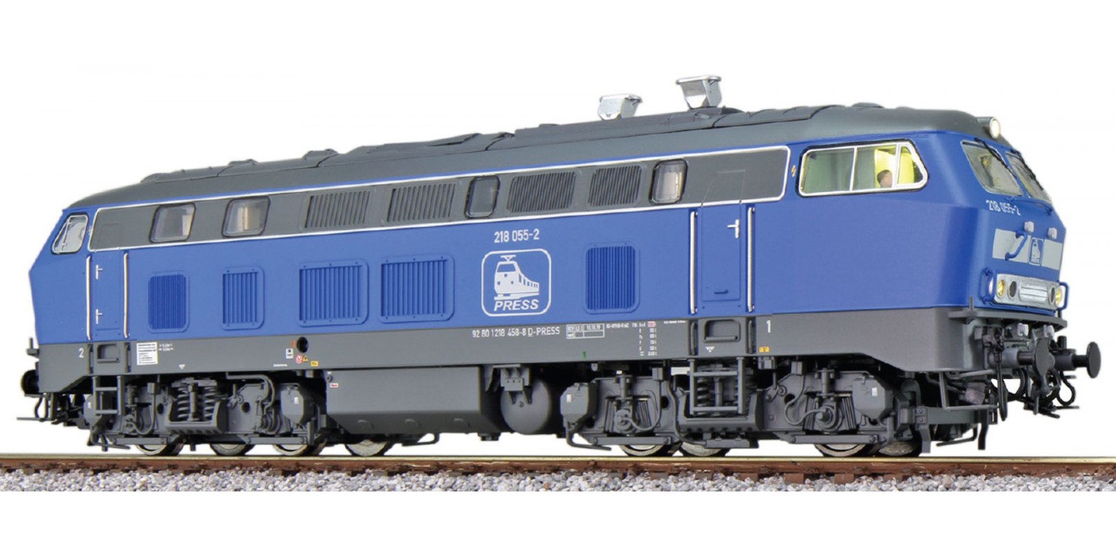 ES31009 Diesel loco, H0, BR 218, 218 055 Press, blue, Era VI, prototype around 2019, Sound+Smoke, DC/AC