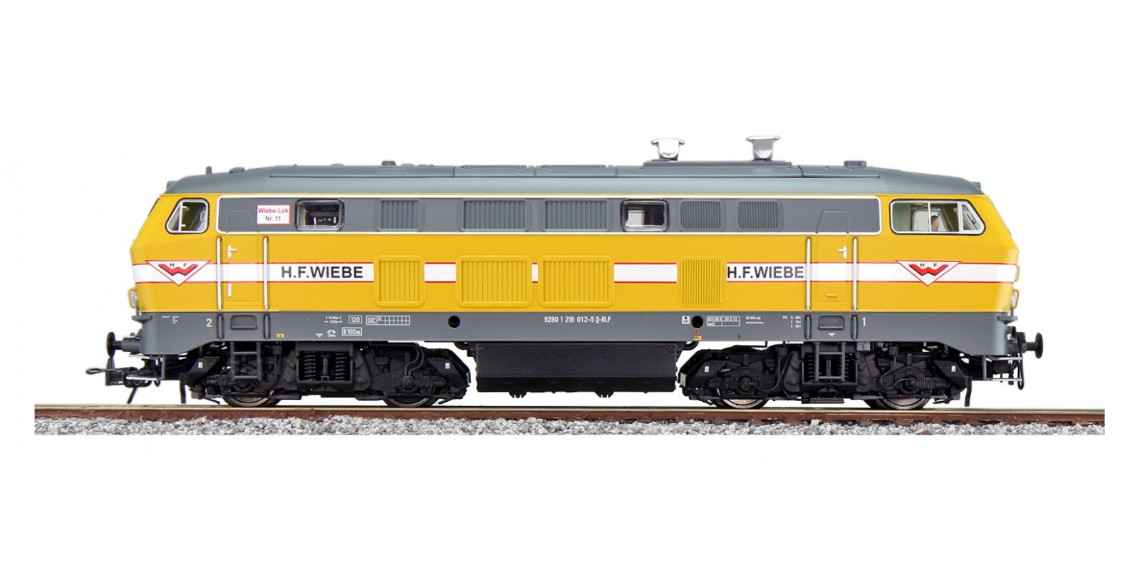 ES31003 Diesel loco, H0, BR 216, 216 012 Wiebe, yellow, Era VI, prototype around 2014, Sound+Smoke, DC/AC