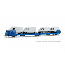 JO6207 GEFCO, 3-axle flat wagon Ladks, blue, loaded with 4 Sprinter vans, period V-VI