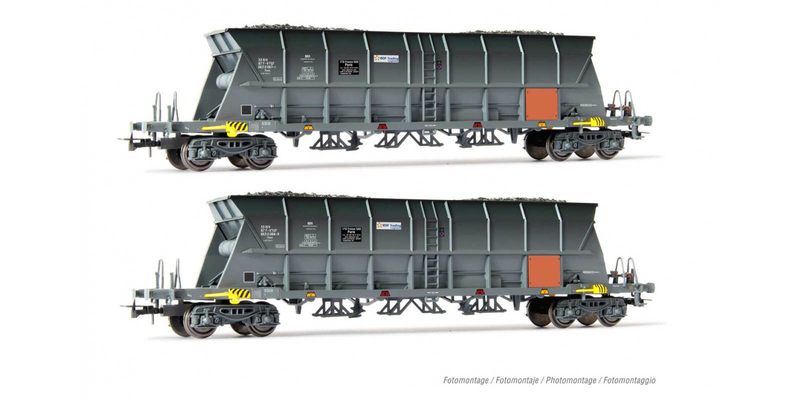 JO6210 SNCF, 2-unit pack of 4-axle coal hopper wagon EF60 "EDF" with orange plate, period VI