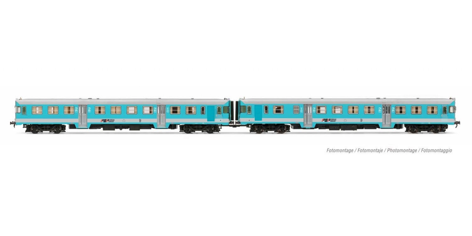 LI2656 FSF, 2-unit pack of diesel railcars ALn 668 "Freccia Orobica" in light blue/grey livery, motorized unit + dummy, period IV