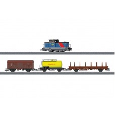 029468_01  Diesel switch engine and Set of 3 cargo wagons from Starter Set "Era VI Swedish Freight Train", w/o packing
