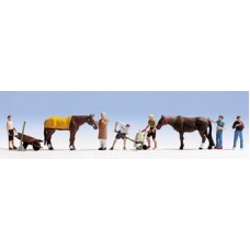 NO15634 Stable Work, H0, 6 figures+2 horses+accessories