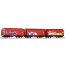 PI58354 Set w. 3 Tarp.Cars 2 x OnRail, 1x DB Cargo VI,Graffiti, aged