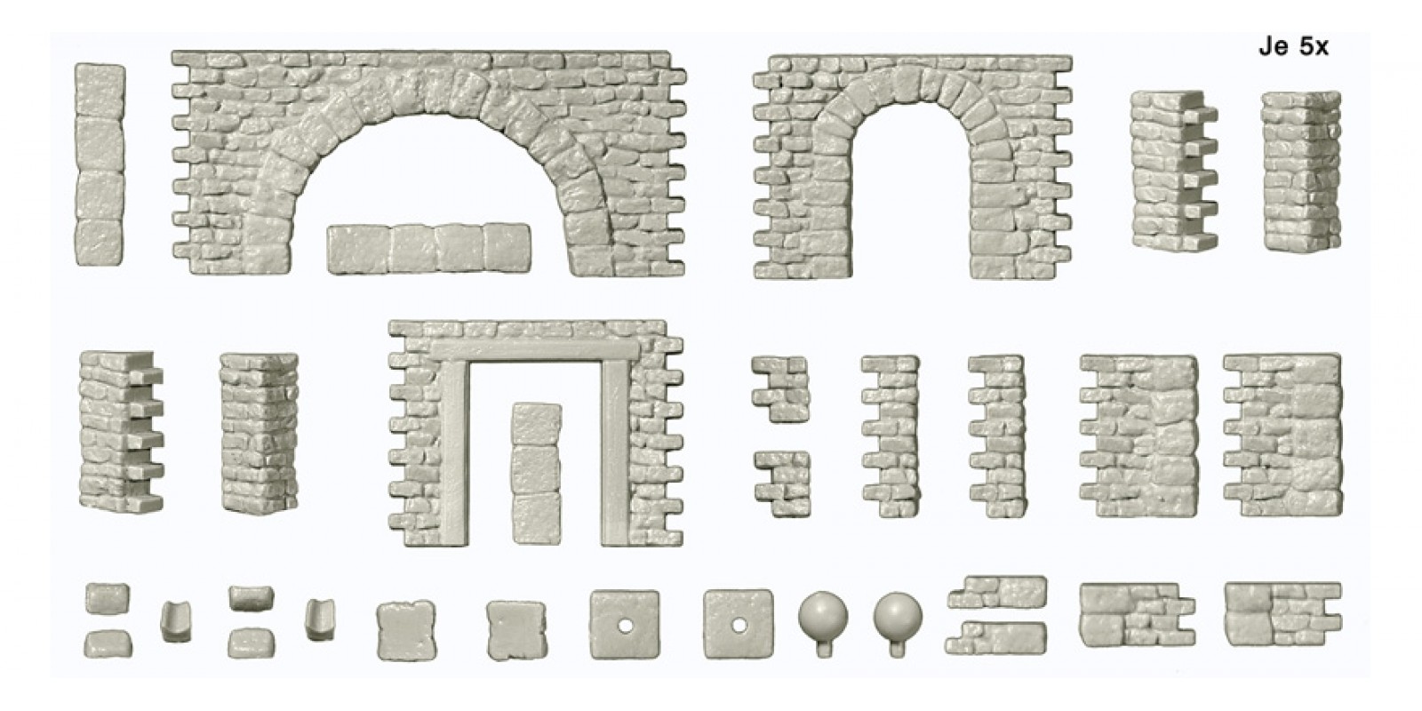PR18217 Gauge H0 Quarrystone walls with doorways and doorway arches, corner posts. Accessories. Wall parts.