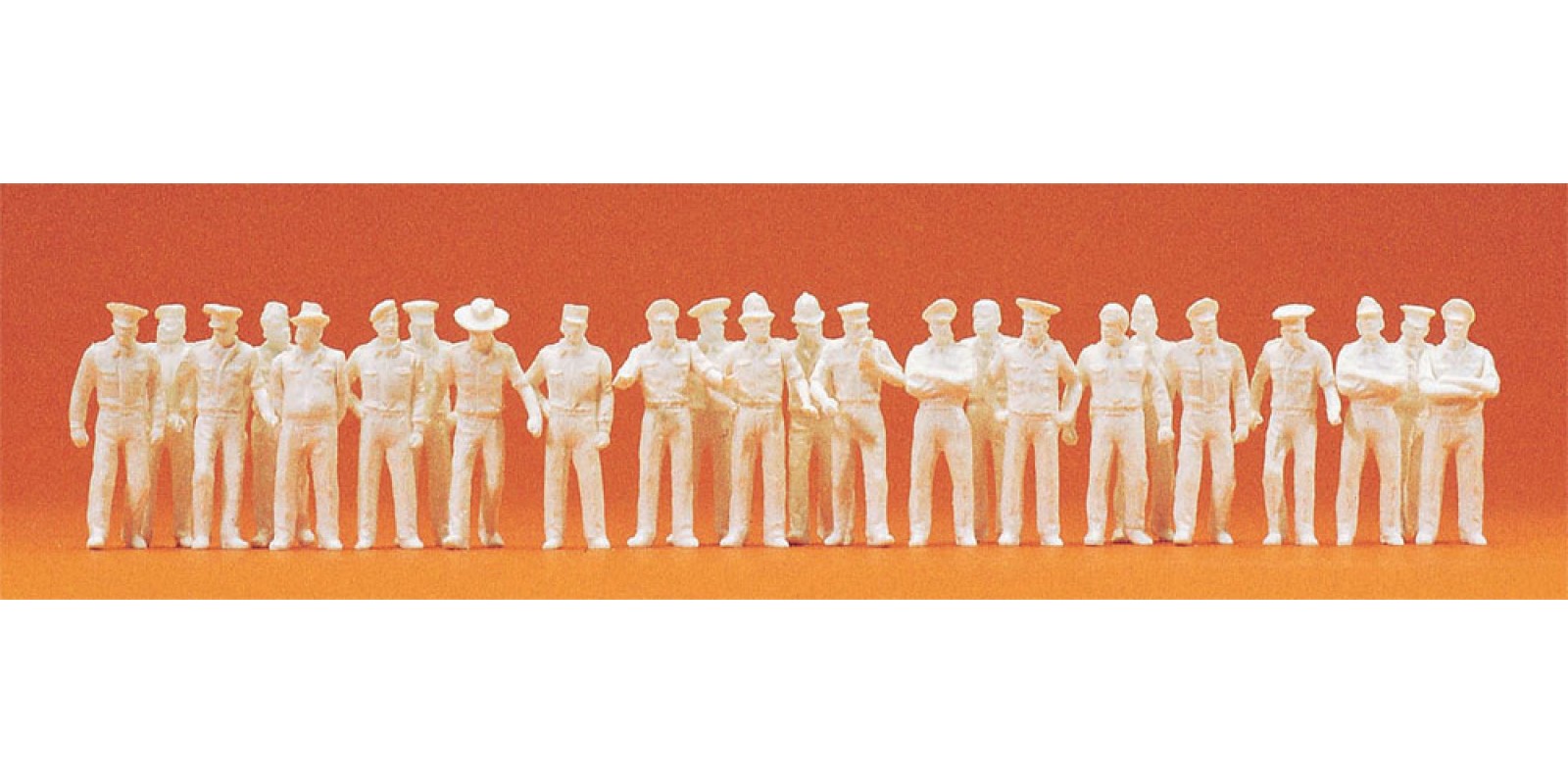 PR16345 Uniformed people, dressed summerly, 24 unpainted miniature figures