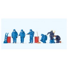 PR10729 Firemen with blue chemical resistant suits