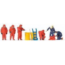 PR10730 Firemen with red chemical resistant suits