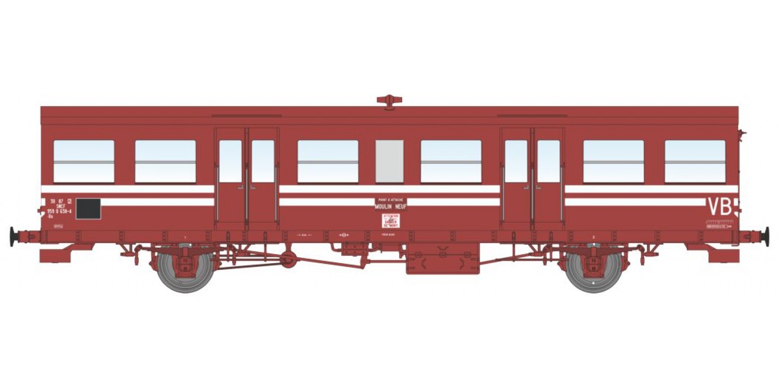 REVB154 SO modernized coach, little gutters, modern lantern holder, Red with ligth line Era IV