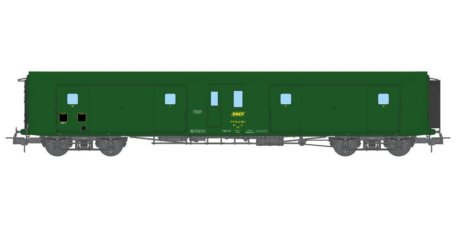 REVB356 FOURGON ex-PLM, metallic, green 301 SNCF N ° 51 87 92-47 305-1 Ep. IV (OPERATING LIGHTS)