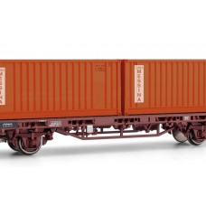 RI6463 FS, 2-axle flat car Kgps without sideboards in brown livery, loaded with two 20´ containers "MESSINA", period IV-V