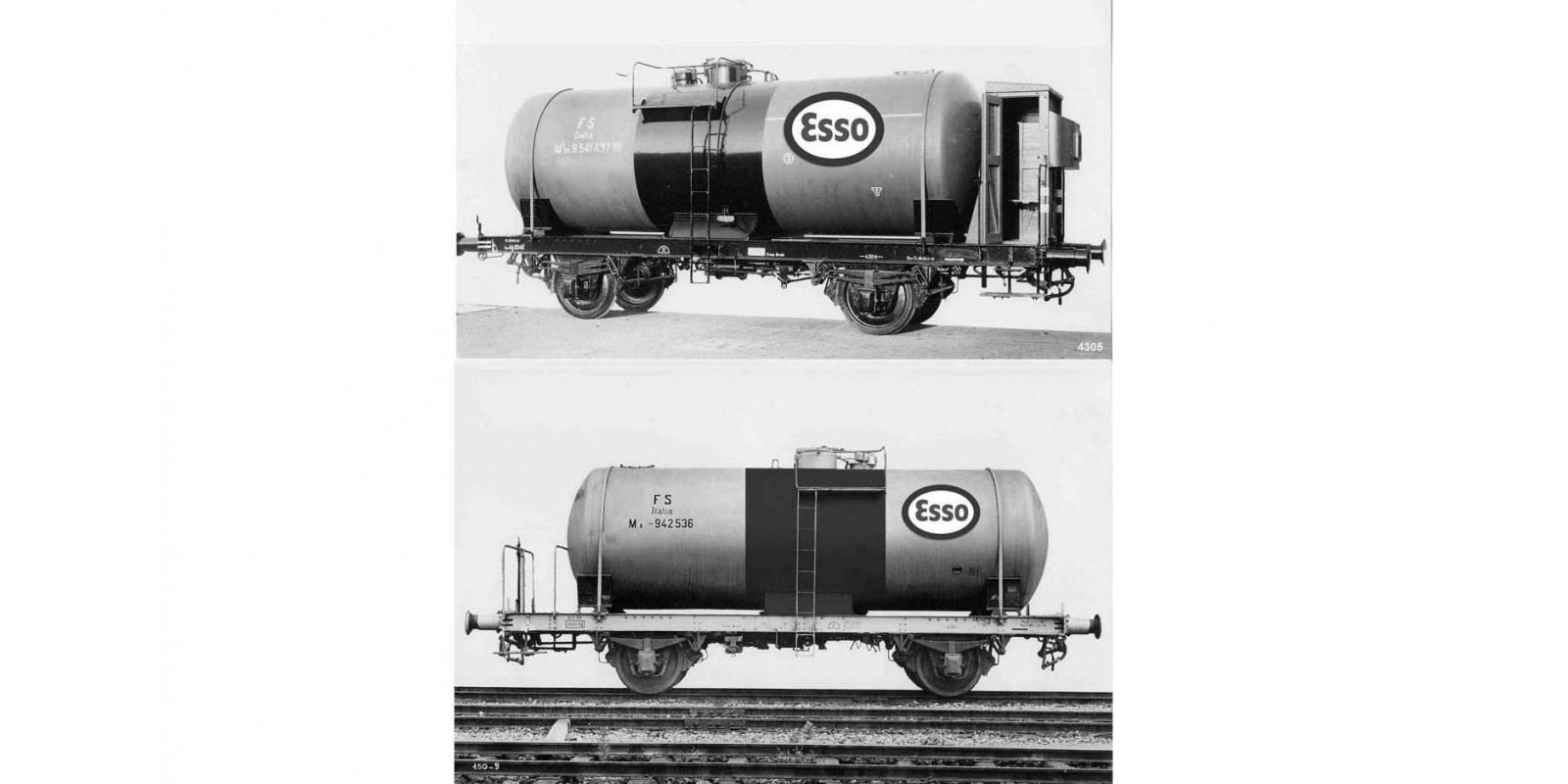 RI6491 FS, 2-unit pack 2-axle tank wagons "Esso", big tank, with and without brakeman's cab, period III
