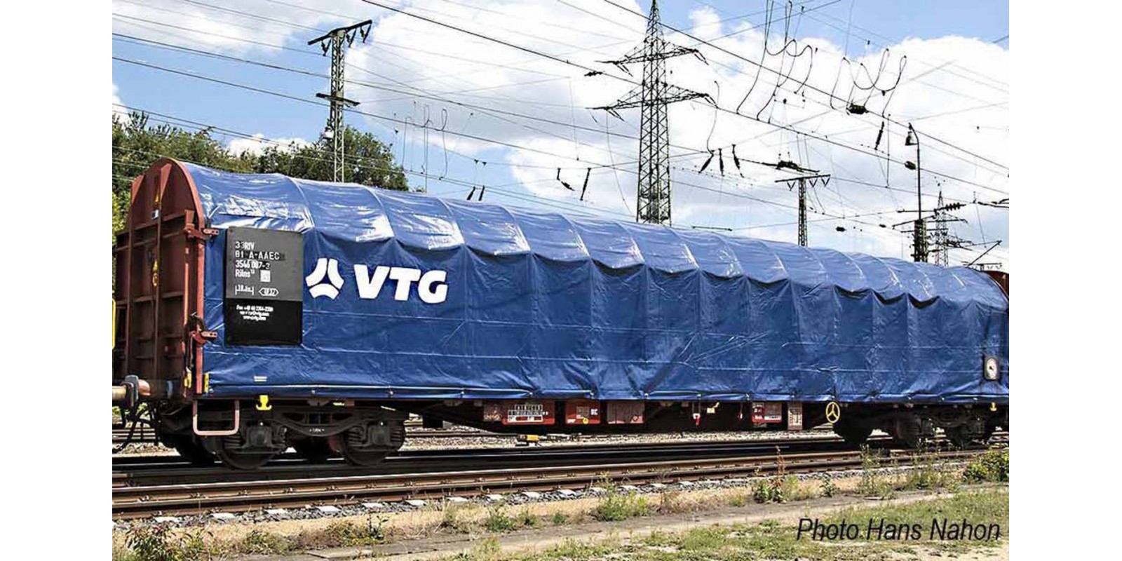 RI6494 VTG, 4-axle tarpaulin wagon type Rilns, blue livery, period V-VI