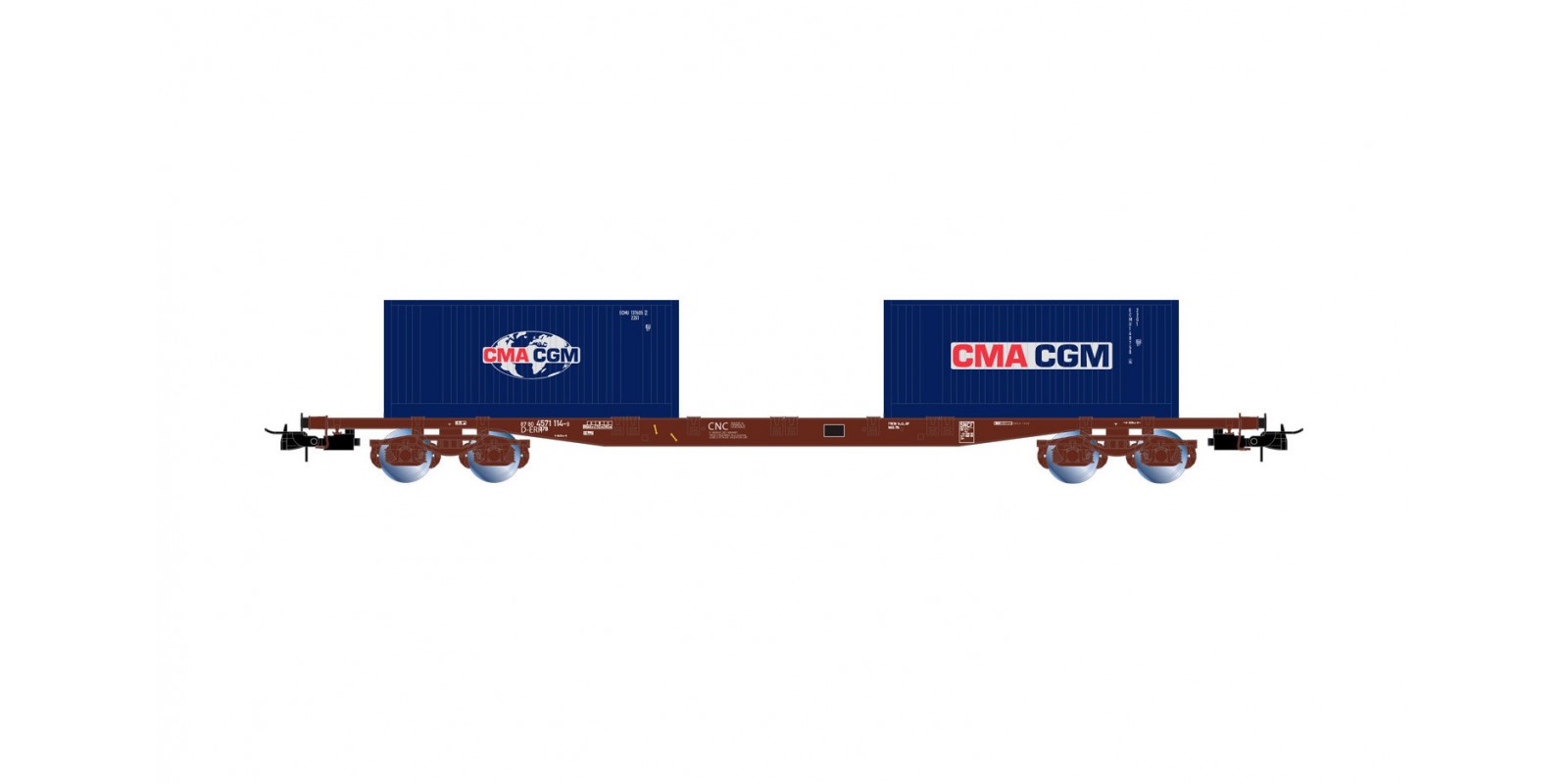RI6502 D-ERR, 4-axle flat wagon Sgss, brown livery, loaded wit 2 x 20' container "CMA CGM"