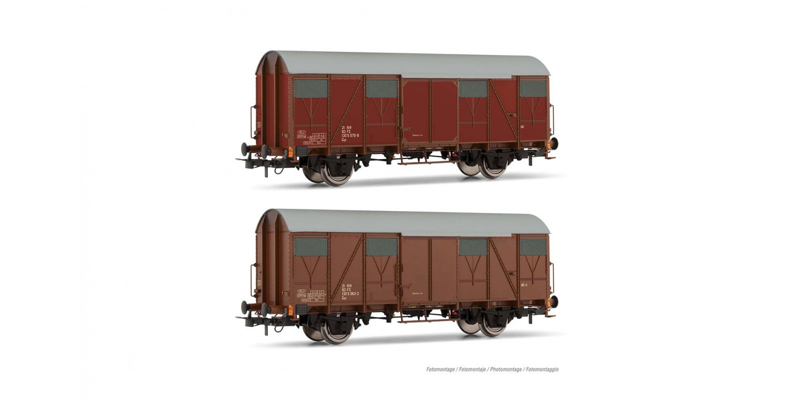 RI6505 FS, 2-units pack Gs closed wagons with flat walls, brown livery, ep. IV