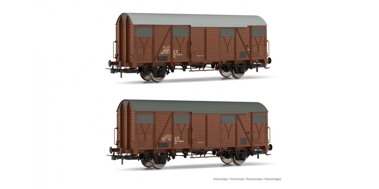 RI6507 FS, 2-units pack Ghs closed wagons with low aerators, brown livery, ep. IV