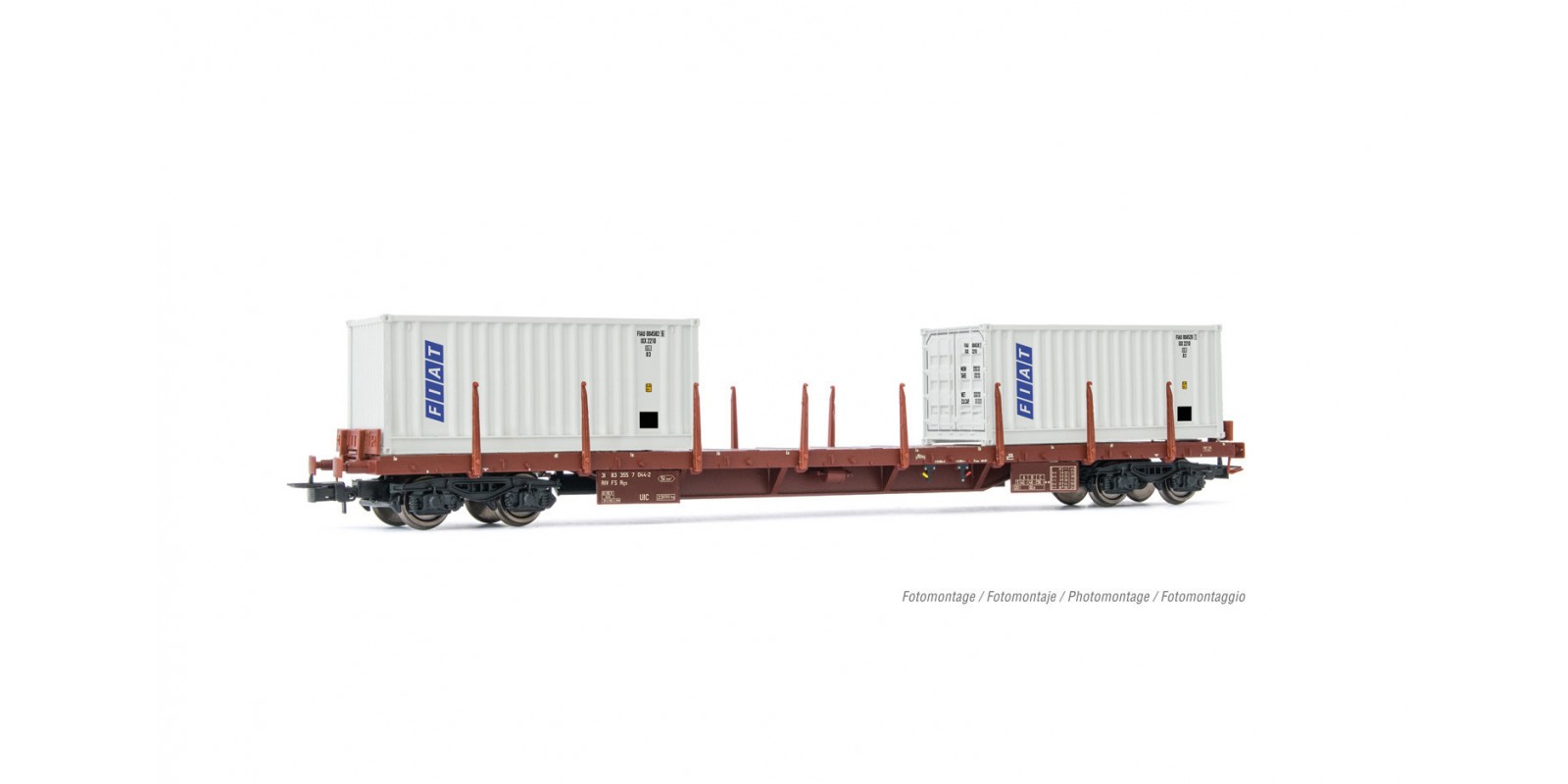 RI6523 FS, 4-axle flat wagon Rs, with 2 x 20' FIAT container