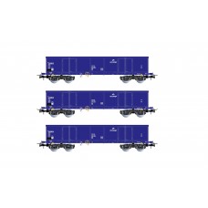 RI6536 PKP Cargo, 3-unit pack 4-axle open wagon Eaos, blue livery, loaded with scrap, period V-VI