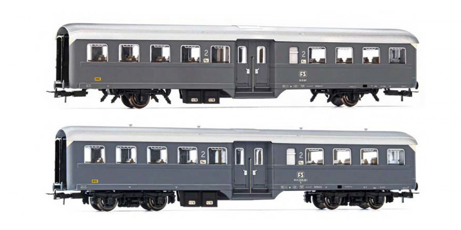RI4370 FS, 2-unit pack "Corbellini" 1947 coaches, 2-axle + 4-axle versions, grey livery, ep. IV