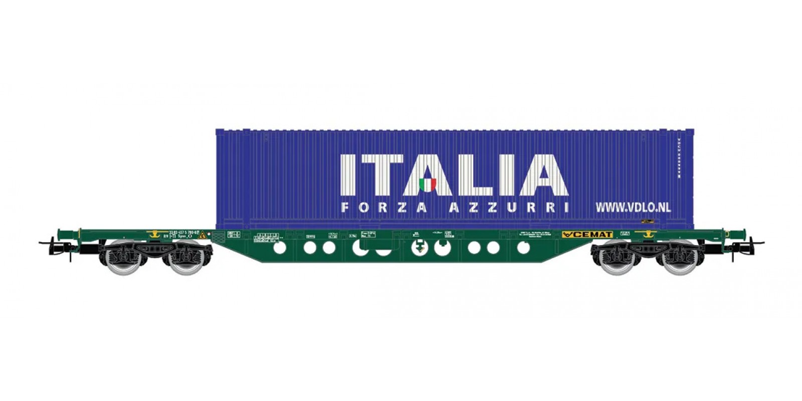 RI6617 FS CEMAT, container wagon type Sgns, green livery, with container 45' ITALIA, ep. V-VI