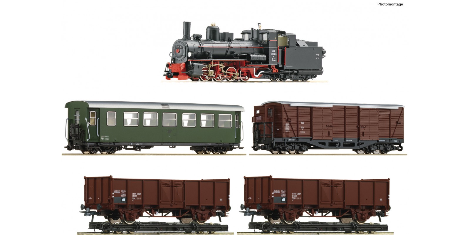 RO31032 - 5 piece train set: Steam locomotive 399.06 with mixed passenger train, ÖBB