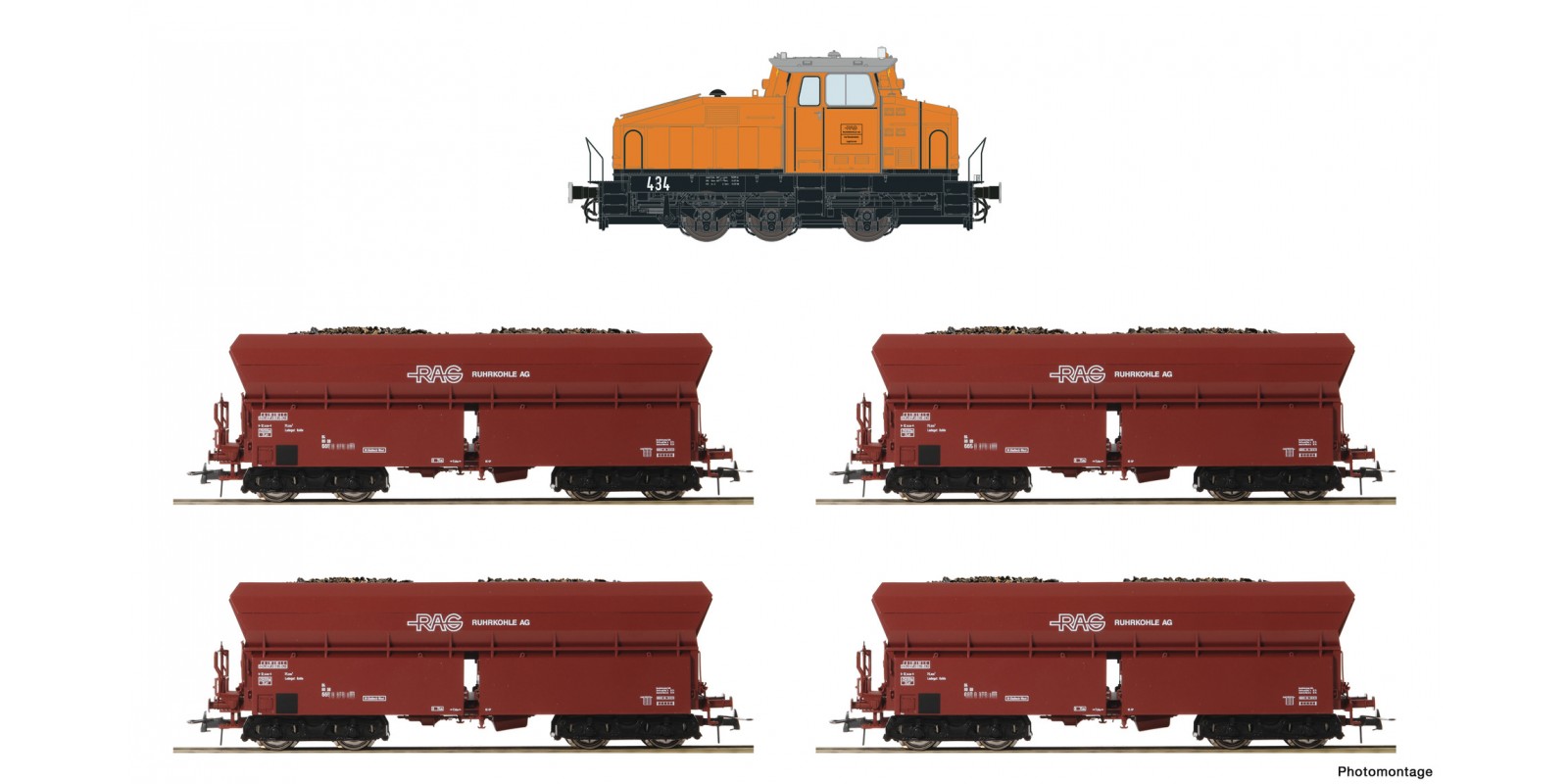 RO61466 - 5 piece train set: Diesel locomotive DHG 500 with self unloading hopper wagons, RAG