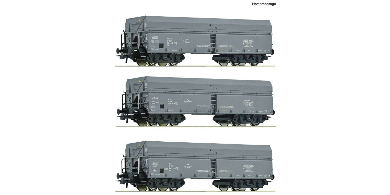 RO76008 3 piece set: Self unLoaded hopper wagons, PKP