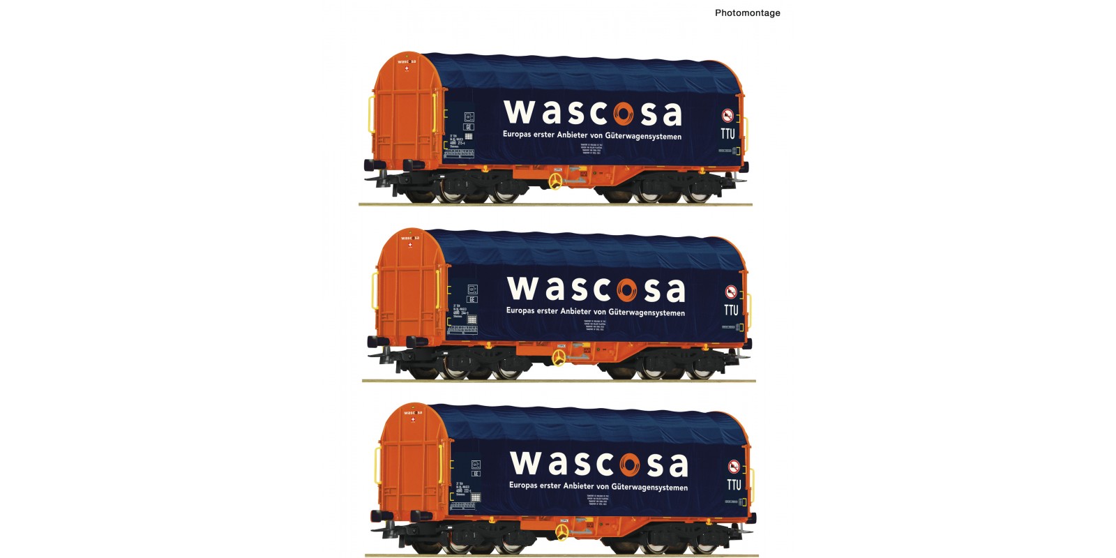 RO76009 3 piece set: Sliding tarpaulin wagons, Wascosa