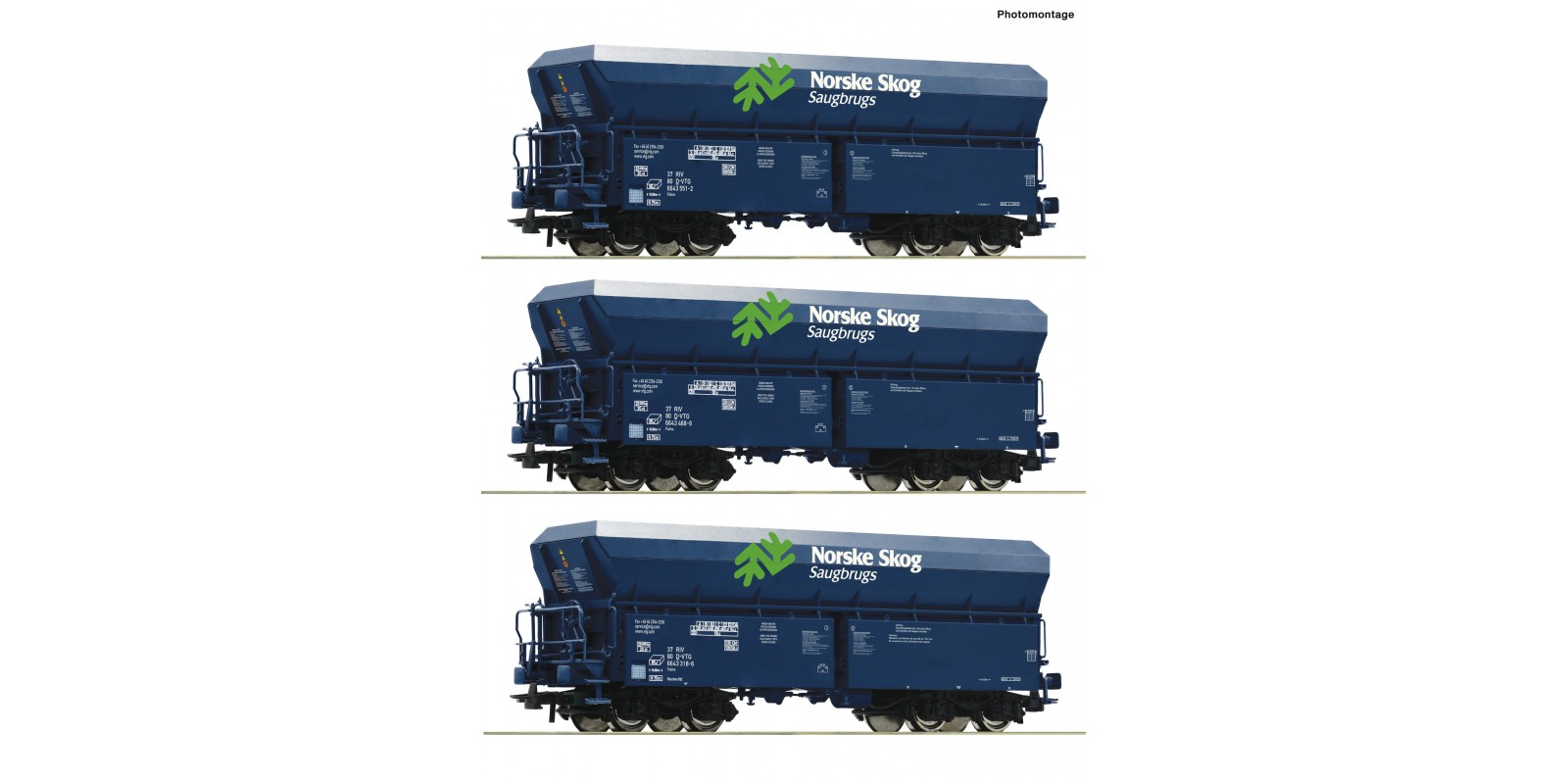 RO77044 3-piece set: Self-unloading wagon “Norske Skog”, VTG