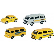 SC452595900 Σετ αυτοκινήτων "Lufthansa" (VW Käfer, VW T2a Bus, VW T3 Bus, VW T3 Bus), μεταλλικά, κλίμακα 1:87