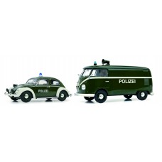 SC450774400  Set of 2 police, VW Beetle and VW T1 box, dark green 1:32 